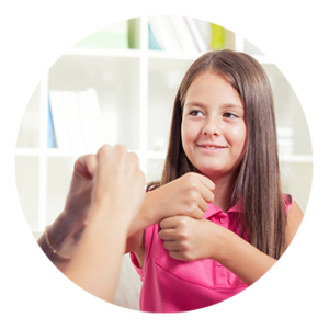 young girl signing